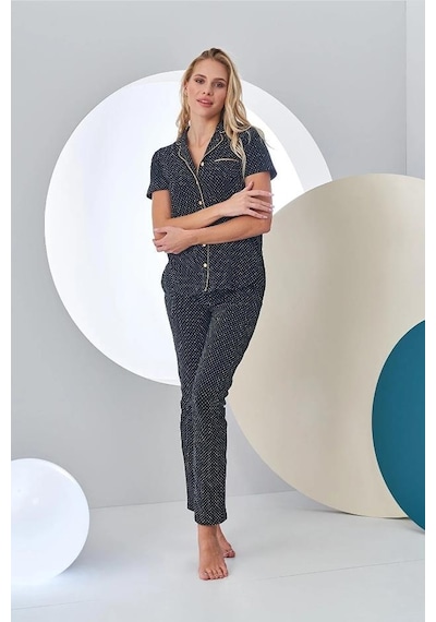 Pjs 24213 Kadın Puantiyeli Düğmeli Pijama Takım 001