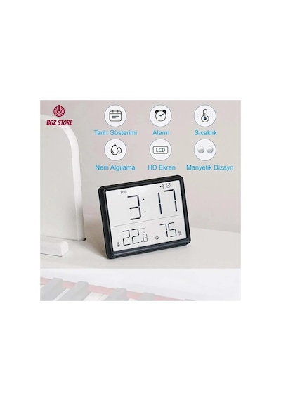 Dijital Mini Saat Lcd Ultra İnce Mıknatıslı Buzdolabı Saati Alarmlı Nem Ve Sıcaklık Göstergeli 9x7cm Diğer