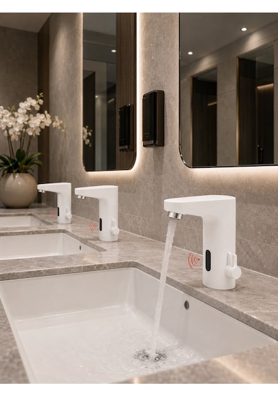 Stilla Çift Su Fotoselli Beyaz Lavabo Bataryası Acar 01.02.206b Altın