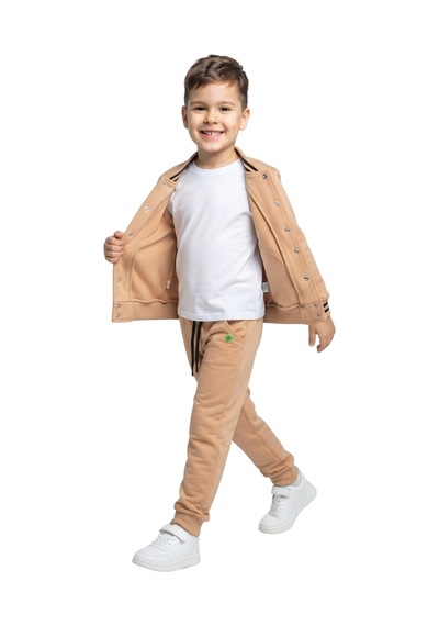 New Kids Erkek Çocuk Eşofman Takımı Bej Mevsimlik Pamuklu Cepli -91217