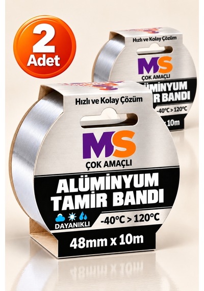 2 Adet Yapışkanlı Yanmaz Alüminyum Folyo Tamir Bandı 48 Mm X 10 Metre Dayanıklı Soba Borusu Bantı