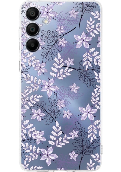 Galaxy A16 Uyumlu Kamera Korumalı Floral Lila Tasarımlı Şeffaf Silikon Kılıf