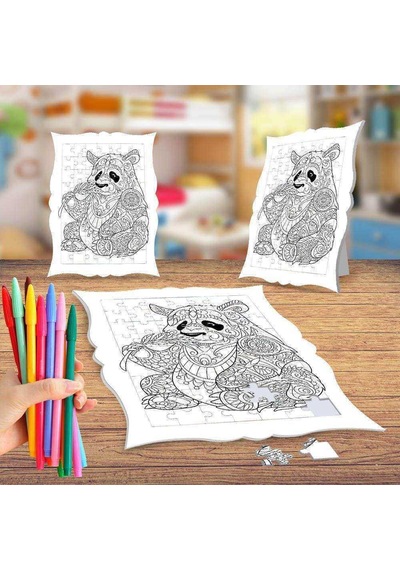 Yaprak Yiyen Panda Boyama Puzzle Tablo Çocuk Eğitici Yapboz