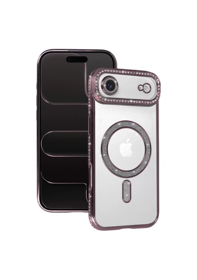 Newface Apple İphone 17 Air Joke Simli Magneticsafe Kılıf - Pembe