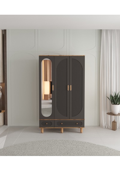 %100 MDF Soho 3 Kapaklı Çekmeceli Modüler Gardırop - Antrasit