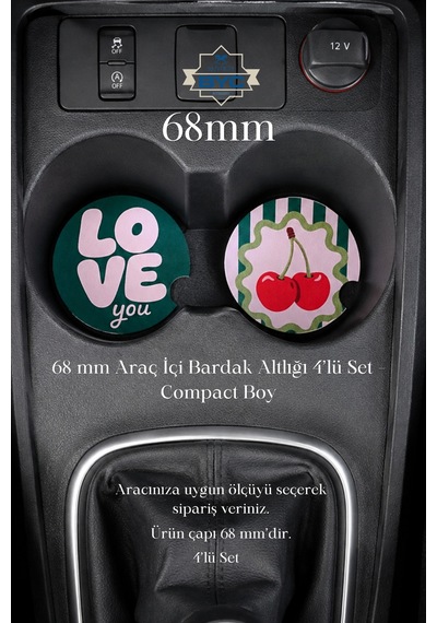 68 Mm Araç İçi Bardak Altlığı 4 Lü Set Compact Boy Çok Renkli