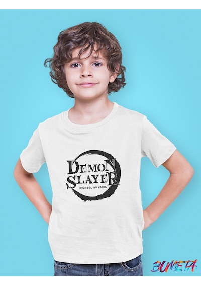 Bumeta Demon Slayer Anime Çizgi Dizi Film Çocuk Tişört T-shirt Beyaz