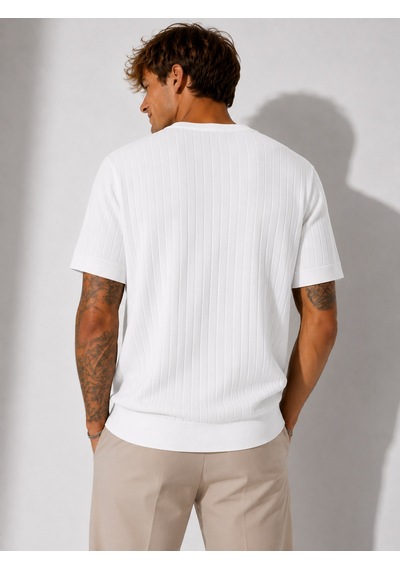 Ribana Erkek Kısa Kollu Fitilli Bisiklet Yaka Esnek T-shirt 26113 Beyaz
