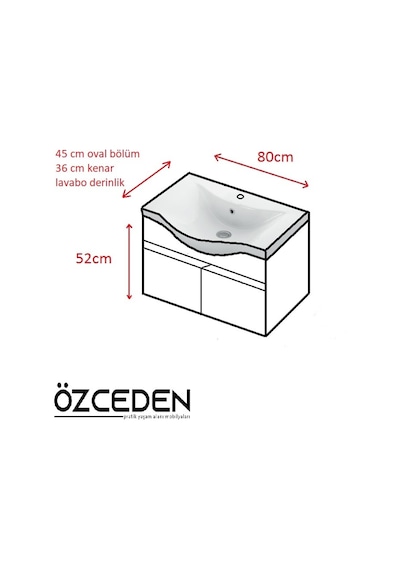 Yıldız 80Cm Alt Dolap Ve Lavabo Taşı Asma Beyaz