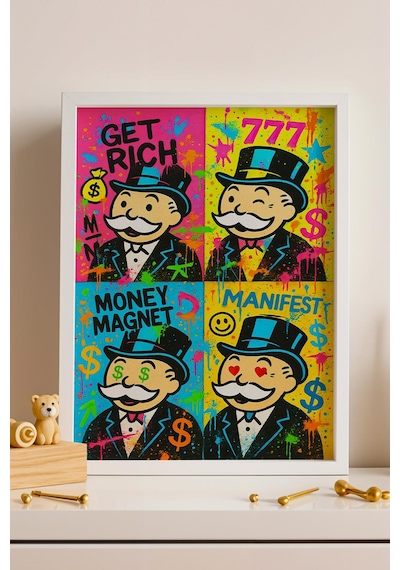 Mr. Monopoly Çerçeveli Tablo Get Rich Genç Girişimci Yatırımcı Ofisi Dekoru Street Art