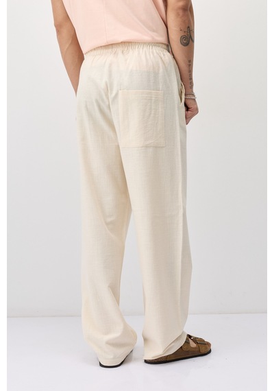 Vamos Bağcıklı Baggy Fit Keten Pantolon Naturel