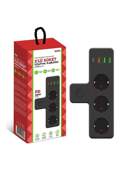 Nivego Termal Akım Korumalı Isıya Dayanıklı 3 Priz 3 Usb 1typce