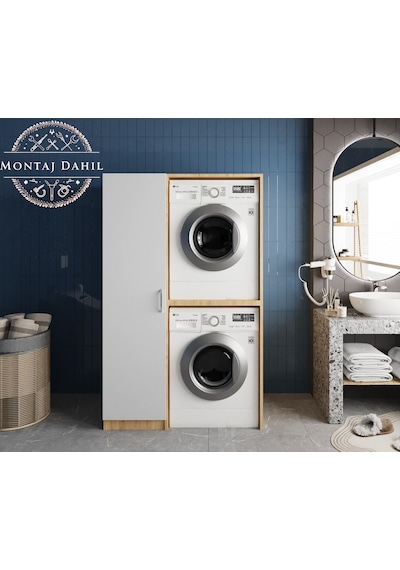 Almera Çamaşır Ve Kurutma Makinesi Dolabı Banyo Dolabı Meşe Beyaz Beyaz - Meşe Almera Çamaşır Ve Kurutma Makinesi Dolabı Banyo Dolabı Meşe Beyaz Beyaz - Meşe