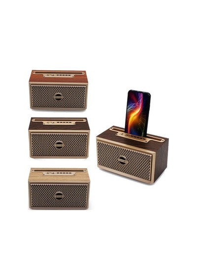 Ahşap 10w Telefon Standlı Süper Baslı Bluetooth Hoparlör Kahve Rengi - 622847007
