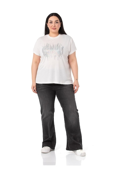 Disentis Büyük Beden Parlak Baskılı Bisiklet Yaka Beyaz T-shirt-beyaz Gri Beyaz - Gri