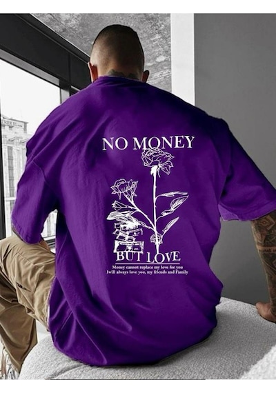 No Money Baskılı Oversize Tişört Mor