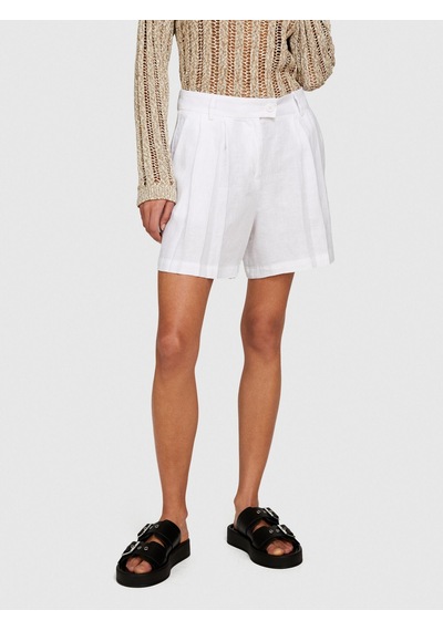 Sisley %100 Keten Önü Çift Pileli Şort Kadın Beyaz Şort - 324p4aghl9013