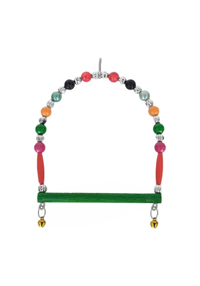 Markapet Ahşap Tünekli Şeffaf Boncuklu Kuş Salıncağı 10-12 Cm Renkli