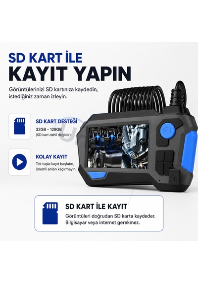 5 Metre 355 Derece Döner Başlıklı Ekranlı Ptz Kayıt Yapabilen Endoskop Yılan Kamera