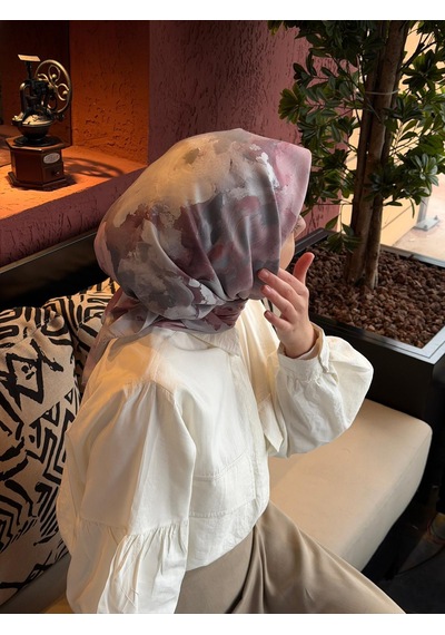 Qalortex Scarf Pamuklu Soft Roza Desen Eşarp-gumus/gul Kurusu gül kurusu