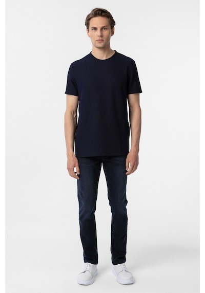 Süvari Lacivert Slim Fit Armürlü Bisiklet Yaka Tişört-37379 Lacivert