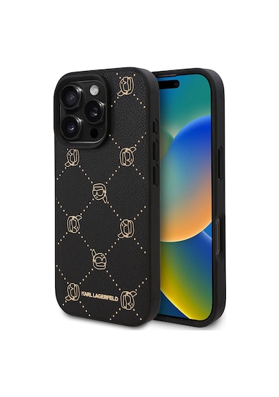 Apple Uyumlu iPhone  16 Pro Max Kılıf Karl Lagerfeld Lisanslı Magsafe Özellik Pu Deri Karl Heads Desen Klasik Logo
