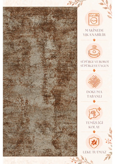 Vivanni Home Ashlynn Polyester Vintage Halı Pamuk Atkı Tabanlı Modern Dokuma Ev Halısı Bej Kiremit
