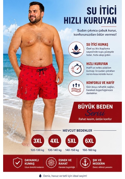 Miami Beach Büyük Beden Su İtici Özellikli Dijital Baskılı Erkek Plaj Deniz Şort Mayo // 411-kırmızı Miami Beach Büyük Beden Su İtici Özellikli Dijital Baskılı Erkek Plaj Deniz Şort Mayo // 411-kırmızı
