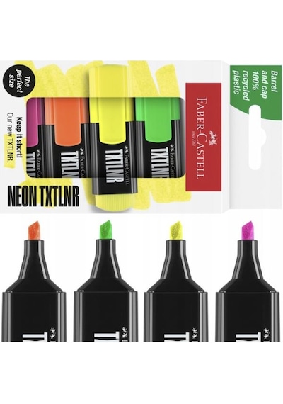Faber Castell Fosforlu Kalem Mini Neon 4'lü Set - 154204 Çok Renkli