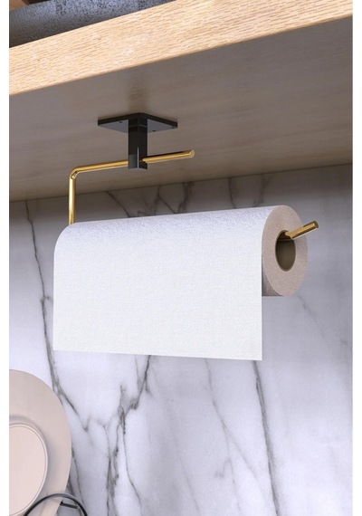 Yapışkanlı Siyah-gold Tuvalet Kağıdı Askısı Ve Rulo Havluluk, Paslanmaz 2'li Set, Banyo Seti Diğer