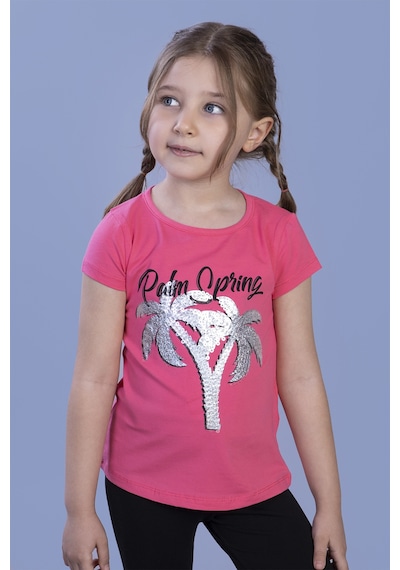 Toontoy Kids Toontoy Kız Çocuk Pullu Palmiye Nakışlı Tişört Fuşya