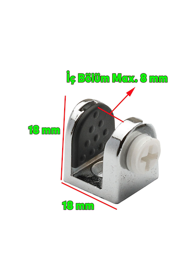 Tırnak Metal Cam Raf Tutucu Cam Etejer Menteşesi Krom Plastik Vidalı 8 mm (4 Adet)