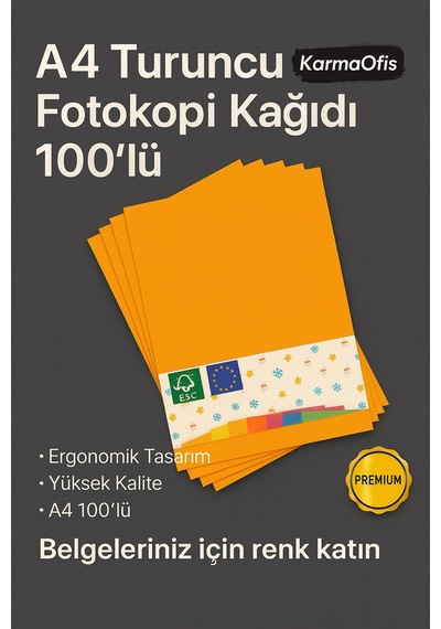 Turuncu Renk A4 Fotokopi Kağıdı 100'lü Yüksek Kalite