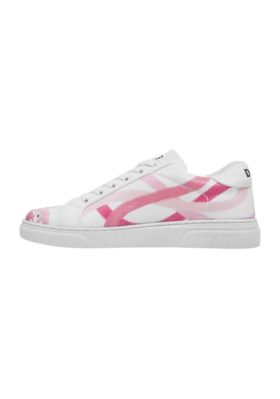Kadın Vegan Deri Beyaz Sneakers - Pink Paradise Tasarım Çok Renkli