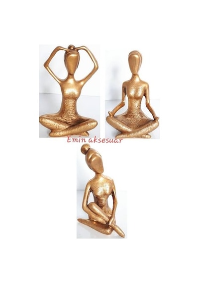 Yoga Yapan Kadın 3 Lü Set Küçük Dekoratif Hediyelik Obje Altın