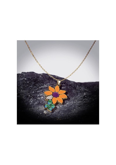 Glaze Flower El Yapımı Emaye 925 Ayar Gümüş 14 Altın Kaplı Hediye Özel Tasarım Taşlı Kolye Küpe Seti Lila