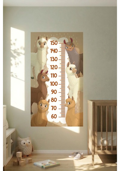 Lama Temalı Dekoratif Çocuk Boy Ölçer Sticker Duvar Cetveli Takip Çizelgesi