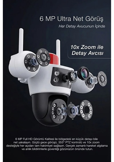 Güneş Enerjili Akıllı Güvenlik Kamerası 355 Ptz, Çift Lens, Hareket Algılama, Gece Görüş,kablosuz