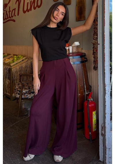 Madmext Bordo Rahat Kesim Pileli Pantolon Mg2709