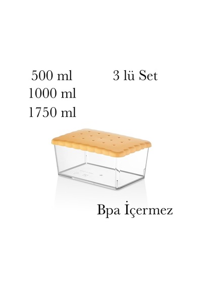 Bisküvi Kapaklı Saklama Kabı Seti, 500-1000-1750 Ml, 3'lü Bpa İçermez Çok Renkli
