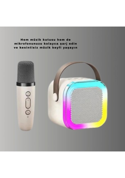 Bluetooth Karaoke Mikrofon Hoparlör Seti 6 Saat Kullanım Süreli Kablosuz Müzik Eğlence Seti