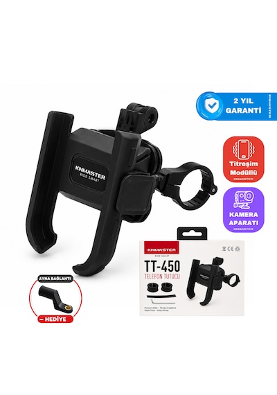 Knmaster Tt450 Titreşim Önleyicili Motosiklet Telefon Tutucu Kamera Bağlantılı Siyah