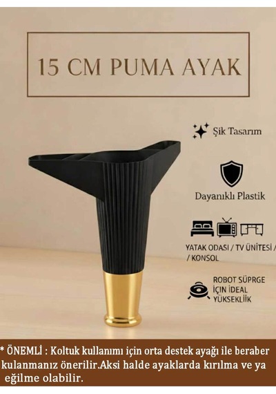 Puma 15 Cm Siyah-altın 8 Adet Mobilya Kanepe Tv Ünitesi Dolap Kosol Ayağı Altın