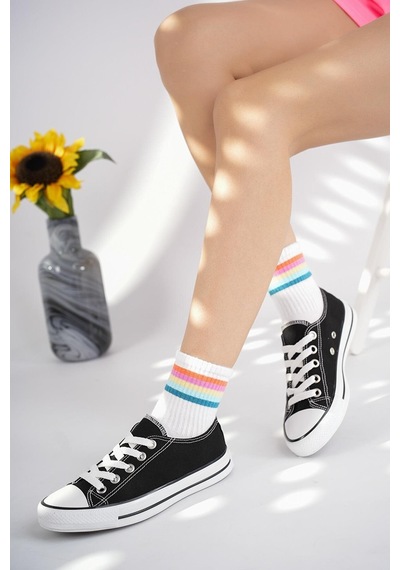 N Moda Unisex Keten Ayakkabı Spor Ayakkabı Günlük Sneakers Kısa Siyah