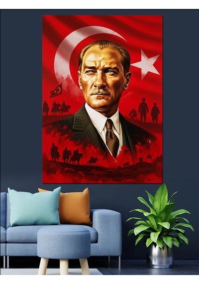 Ahşap Tablo Kırmızı Zemin Atatürk Portresi