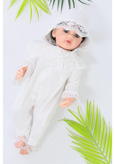 Sitilin Kız Bebek Dantelli Lüks Bebek Hastane Çıkışı Mevlüt Ve Özel Günler İçin Harika Tulum Set Stl6503 Ekru