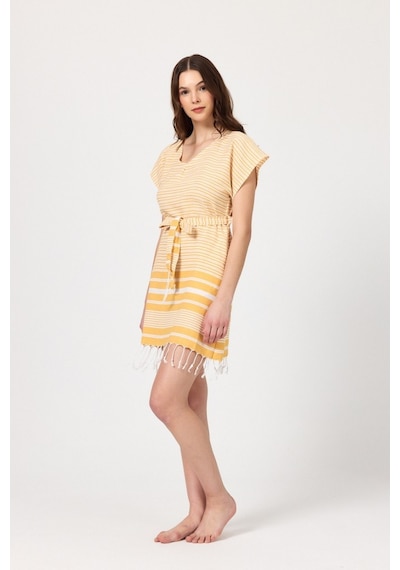Mulberry Katya Plaj Elbisesi Tunik Pareo %100 Pamuk Sarı - Mor