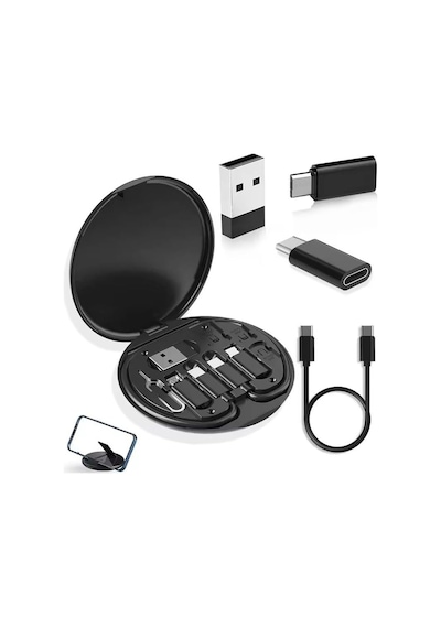 5'i 1 Arada Seyahat Kablo Seti 60w Usb Type-c Şarj Kablosu Sım Kart Kutusu, Telefon Standlı Portatif