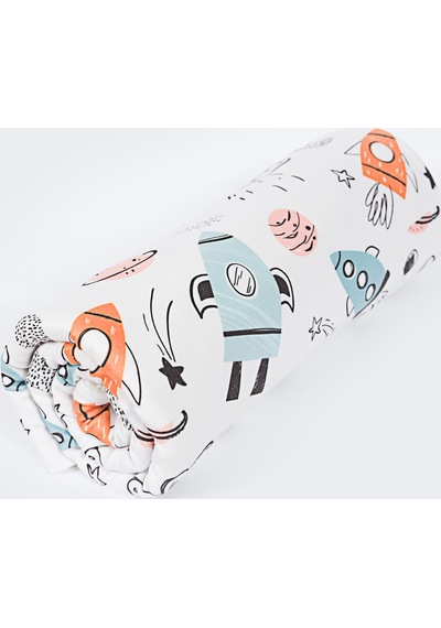 LTD9102 Küçük Astronot Uzay Temalı Kuzu Tüyü Yumuşak Bebek Battaniyesi 80 x 100 CM Ekru