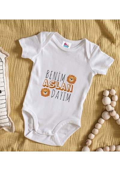 Bk Kids Aslan Dayım Tasarımlı Beyaz Bebek Body Zıbın-1 Çok Renkli